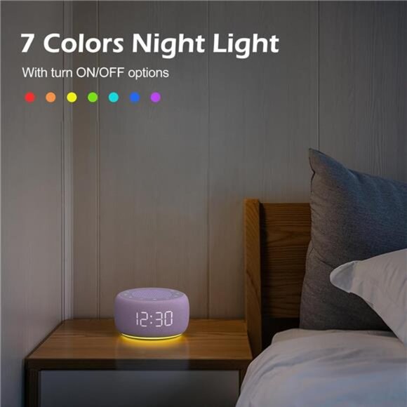 Sound Machine & Alarm Clock 2-in-1, 0-100% Clock Face Brightness, Bottom Colored - Picture 7 of 8